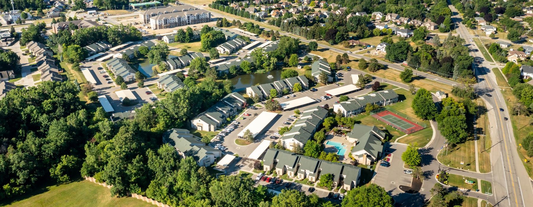 an aerial view of a city